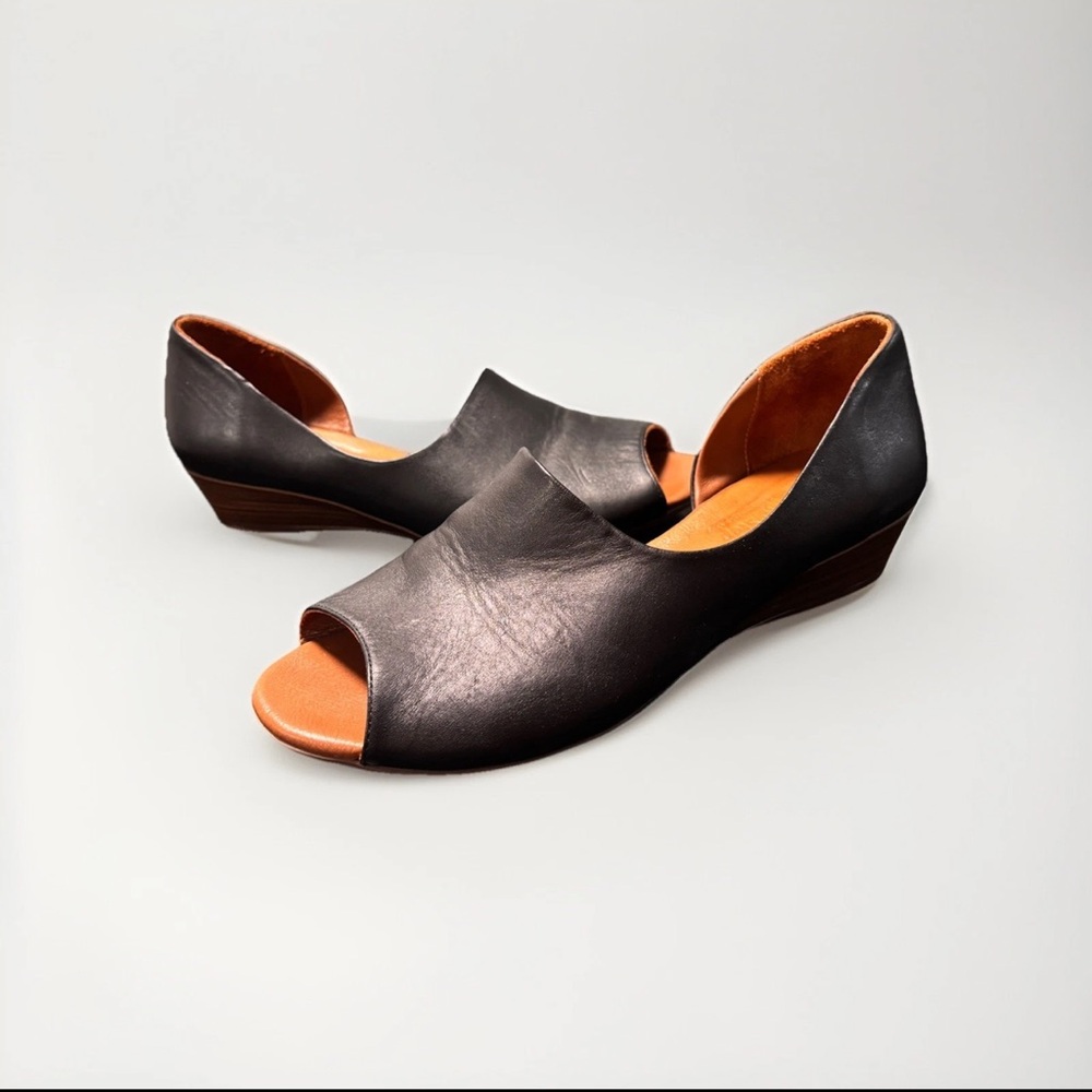 Spring Step Leather Peep Toe Wedge Mules | Women’s 9 EU 40 | Black Comfort
